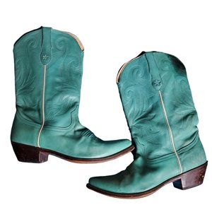 Durango Turquoise Blue Leather Mid-Calf Pointed Toe Cowgirl Western Boots 10